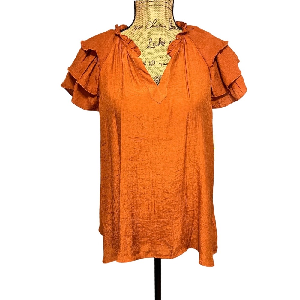 Nanette Lepore Ruffle Sleeve Boho Top Blouse Flutter Gingerbread Size Medium